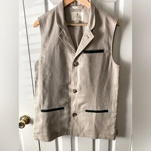 DARZI England The Alderney Natural Linen/Forest Green Linen Waistcoat XS 38-39